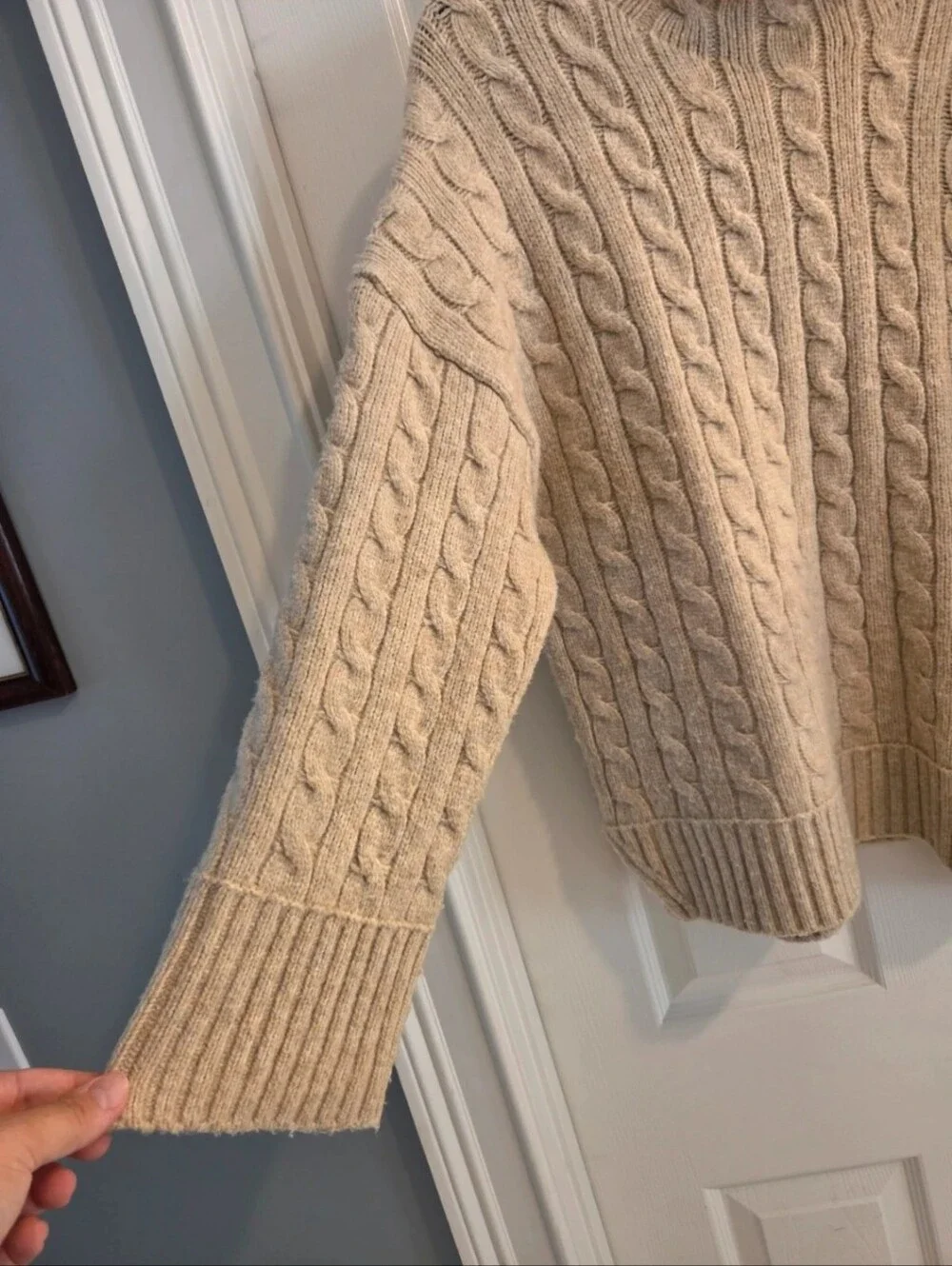 Abercrombie & Fitch Cable Turtleneck Sweater in Beige